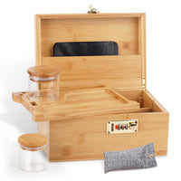 1 x RAW Customer Returns OZCHIN Large Bamboo Box with Combination Lock, Decorative Storage Box for Home, Gift, Storage Box with Glass Container, Tray, Resealable Bags and More - RRP €45.99