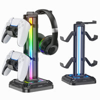 1 x RAW Customer Returns KDD Headset Holder RGB with 9 Light Modes - Controller Holder Desk - Rotatable Gaming Headphone Stand Removable Controller Hook for Gamer PC Xbox ONE PS5 Gaming Accessories Black  - RRP €30.0