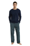 1 x RAW Customer Returns GLOBAL Men s Pajamas Flannel Cotton Long Pajamas Pieces Round Neck Winter Sleepwear Breathable Comfortable and Warm Black T-Shirt, Black Green Grid Pants XL - RRP €36.99