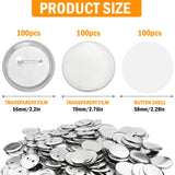 1 x RAW Customer Returns 300 pieces button maker set, 58 mm solid metal blank buttons, round badge pin button parts with transparent film for processing carrying buttons - RRP €24.94