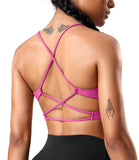 1 x RAW Customer Returns ZAAYO Sports Bra Women V Neck Sports Bra Crossback Without Wire Gym Bra Spaghetti Padded Bustier for Summer Yoga Fitness Pink X-Small - RRP €22.68