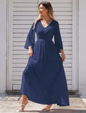 4 x Brand New Odizli Evening Dress Women Long Elegant 3 4 Sleeve V-Neck Lace Chiffon Dress Festive Wedding Wedding Guest Ball Gowns Bridesmaid Dresses Graduation Dress Confirmation Dresses Dark Blue S - RRP €241.96