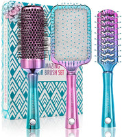 1 x RAW Customer Returns Hairbrush Set Luxury hair styling set with hairbrush, round brush, skeleton brush in an ombre turquoise purple look for thin thick hair, Lily England - RRP €21.71