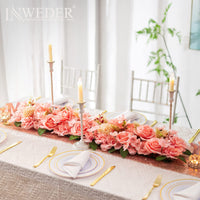 2 x Brand New Inweder Pink Roses Artificial Flowers for Decoration 4 Pcs Flower Panels for Table Decorative Flower Arrangements with Plastic Base Silk Flowers for Wedding Reception Table Runner Home Decoration - RRP €155.92