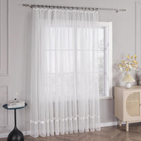 1 x RAW Customer Returns HongYa Stores Voile Curtain Scarf Transparent Curtain with Satin Ribbon Ruffle Tape H W 245 300 cm White - RRP €37.3