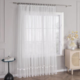 1 x RAW Customer Returns HongYa Stores Voile Curtain Scarf Transparent Curtain with Satin Ribbon Ruffle Tape H W 145 450 cm White - RRP €32.26