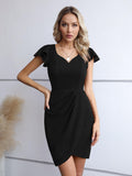 1 x RAW Customer Returns Missufe Wrap Dress Cocktail Dress Bodycon Elegant Mini Dress Women s Party Dress Short Dresses Black, Large  - RRP €43.99