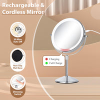 1 x RAW Customer Returns FFowcye 8 makeup mirror with lighting, 1X 10X magnifying mirror with light, adjustable height, 360 rotating cosmetic mirror with touch switch, USB charging, mirror dressing table stand - RRP €36.29