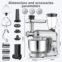 1 x RAW Customer Returns Homlee 3 in 1 Food Processor 1800W Multifunctional Kneading Machine 6-Level Speed Mixer, with Meat Grinder, 1.5L Juicer, 5.5L Stainless Steel Bowl Dough Machine - RRP €252.1