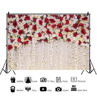 1 x Brand New Renaiss 3x2m Roses Wall Photography Backdrop Red White Flowers Background for Wedding Anniversary Bridal Shower Wedding Reception Birthday Party Decoration Dessert Table Banner Studio Props - RRP €37.99