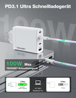 1 x RAW Customer Returns TECKNET USB C Charger 100W, 4-Port Power Supply PD Fast Charger PPS with Cable for MacBook Pro Air, iPhone 15 Pro Max 15 Pro 14 Pro 14 Pro Max, iPad Pro, Galaxy S23, S22, Steam Deck etc. - RRP €34.78