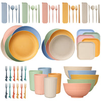 1 x RAW Customer Returns 62-piece unbreakable tableware set, camping tableware set for 5 people, plastic tableware, picnic tableware sets, lightweight, colorful barbecue plastic serving plates, bowls, cutlery set - RRP €35.99