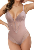 1 x RAW Customer Returns SHEKINI Elegant Bodysuit Women Lace V Neck Slimming Shapewear Shaping Shaping Slimming Flat Stomach Sexy Body Shaper Thong - RRP €30.42