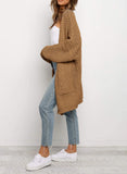 1 x RAW Customer Returns Uusollecy Cardigan Women Long Open Front Cardigan, Casual Loose Long Sleeve Knitted Cardigan with Pocket Brown S - RRP €38.99