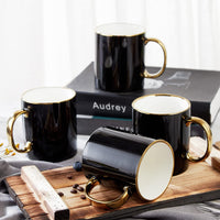 1 x RAW Customer Returns DUJUST Black Coffee Mug Set of 4 470ml , Modern and Stylish Design with Handmade Gold Trim, Black and Gold Mug for Coffee, Beautiful and Graceful Top Porcelain Mugs - RRP €30.29