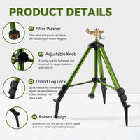 1 x RAW Customer Returns Hawthyhome tripod garden sprinkler, lawn sprinkler large areas, 360 degree brass nozzle, impact sprinkler height-adjustable extension legs impulse sprinkler, folding closure with brass sprinkler, green - RRP €57.99