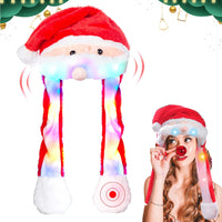 1 x RAW Customer Returns Christmas hat plush, movable beard hat, Santa Claus plush hat, LED Christmas hat, Christmas hat, funny hat for cosplay holiday, Christmas, carnival party gift for women, girls, children - RRP €14.87