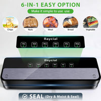 1 x RAW Customer Returns Raycial 5-in-1 vacuum sealer 85 kpa for wet and dry food vacuum sealer, including roll holder, with cutter, bag and vacuum hose - RRP €54.44