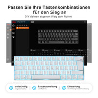 1 x RAW Customer Returns RK ROYAL KLUDGE RK61-DE QWERTZ Wired Bluetooth 2.4Ghz Tri-Mode, 60 Mechanical Keyboard, ABS Keycaps, Red Switches, for IOS, Android, Windows and Mac, White - RRP €77.58