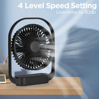 1 x RAW Customer Returns Bigqin USB Fan, Quiet Table Fan 4 Speeds Small Fan, 330 Adjustable, 4000mAh Fan with LED Light for Office Bedroom Camping - Black - RRP €7.16