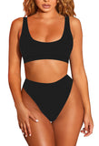 1 x RAW Customer Returns Viottiset Women Two Piece Bikini Set Swimsuit Crop Top High Waist Swimwear Beachwear Push Up Summer Black M - RRP €35.28