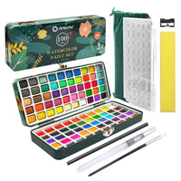 1 x RAW Customer Returns Artecho Watercolor Paint Set 100 Colors in Portable Box, With Brush and Watercolor Paper, Watercolor for Travel, Watercolors for Artists and Hobby Painters - RRP €23.99