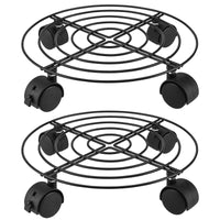 1 x RAW Customer Returns CHEUKYIU 2pcs Diameter 27cm Wheeled Round Metal Stand Wheeled Heavy Duty Indoor Outdoor Load Capacity 50kg Black Color - RRP €22.8