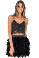 1 x RAW Customer Returns Keland Women s Skirts, Natural Natural Feathers, Family Party, Feather Skirt Black, L  - RRP €39.99