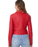 1 x RAW Customer Returns DIASHINY Red Faux Leather Short Jacket for Women Thin Zipper PU Short Jacket Motorcycle Short Jacket 013 L - RRP €59.6