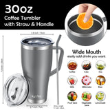 1 x RAW Customer Returns KETIEE thermal mug with straw 850 ml coffee mug to go with 2 lids 30 oz stainless steel insulated mug with handle car mug drinking cup tumbler coffee cup for hot and cold drinks, gray - RRP €20.99