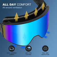 1 x RAW Customer Returns Odoland Ski Goggles Cylindrical Snow Goggles for Men and Women with Ski Goggle Case Anti-Fog UV Protection Unisex Snowboard Goggles Helmet Compatible for Boys and Girls for Skiing - Red - RRP €35.94