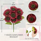 1 x Brand New Artificial Flowers Sunflowers, Sunflower Bouquet with Seven Flower Heads, Height 43CM, Artificial Plants Decoration for Home Hotel Office Wedding Garden Decor, Flower Arrangement, Table Decoration, Dark Red - RRP €10.07