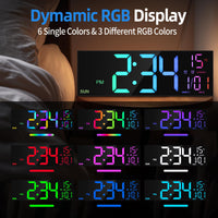 1 x RAW Customer Returns HAITANG 16 Black Large Digital Wall Clock for Living Room, Remote Control, Dual Alarm, 8 RGB Colors, Large LED Display, Auto Brightness, Date, Auto Daylight Saving Time, Temperature - RRP €44.26