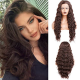 1 x RAW Customer Returns Salomezklm Brown Lace Front Wig Wavy Hair, Dark Brown Long Wig Glueless Heat Resistant Fiber Hair, Synthetic Lace Front Wig Brown for Fashion Women 24 inches - RRP €59.99