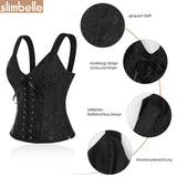 1 x RAW Customer Returns SLIMBELLE corset sexy women s corset vintage full breast bridal lingerie gothic corset top satin bustier with straps zip in black or beige S-6XL - RRP €31.67