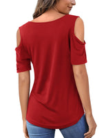 1 x RAW Customer Returns BeLuring Women s Off Shoulder Shirt Deep V Neck Short Sleeve Elegant Top Red XL - RRP €23.99