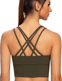 1 x RAW Customer Returns AGONVIN Women s Longline Strappy Padded Medium Support Training Top Sports Bra Olive Green M - RRP €26.48