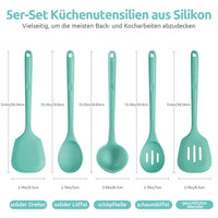 1 x RAW Customer Returns Silicone Kitchen Cooking Utensils Set of 5 U-Taste 230 C High Heat Resistance Long Kitchen Utensils BPA Free Non-Stick Rubber Cooking Accessories for Stirring Frying Serving Basting Mixing Aqua Sky  - RRP €47.39