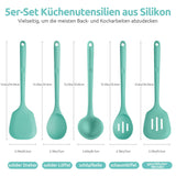 1 x RAW Customer Returns Silicone Kitchen Cooking Utensils Set of 5 U-Taste 230 C High Heat Resistance Long Kitchen Utensils BPA Free Non-Stick Rubber Cooking Accessories for Stirring Frying Serving Basting Mixing Aqua Sky  - RRP €47.39