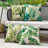 1 x RAW Customer Returns MIULEE Pack of 4 Cushion Covers Outdoor Waterproof Linen Pillow Waterproof Pillowcase Printed Cushion Cover For Tent Park Bed Sofa Chair Bedroom Decorative Balcony 45x45cm Green Leaves - RRP €18.91