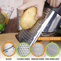 1 x RAW Customer Returns TELANKS square grater, stainless steel grater 24 12cm , 4-sided grater with container, grater for vegetables, cheese grater, kitchen grater, 4 essential kitchen functions for coarse, medium, fine and slicing - RRP €13.1