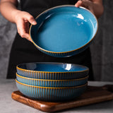 1 x RAW Customer Returns CSYY 4-piece ceramic pasta plate, 21 cm deep pasta plate set, pasta bowls, large soup plate, deep salad plate, microwave and dishwasher safe, blue - RRP €56.99