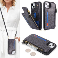 1 x RAW Customer Returns SailorTech iPhone 14 Plus Case in Leather Wallet with Credit Card Holder, Adjustable Necklace Phone Cover for iPhone 14 Plus with Credit Card Slot - Black Leopard - RRP €20.4