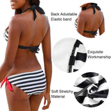 1 x RAW Customer Returns Voqeen Women s Bikini Striped Halter Padded Swimsuit Two-Piece Beachwear Black, S  - RRP €18.54