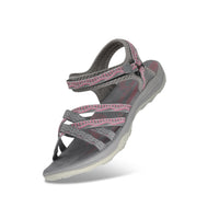 1 x RAW Customer Returns GRITION Women Hiking Sandals, Ladies Outdoor Sports Water Shoes Summer Flat Cross-Tied Beach Sandals Open Toe Adjustable Velcro Walking Shoes Black EU 38, Gray Pink  - RRP €57.99