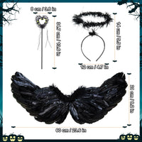 5 x Brand New WIWJ 60CM Angel Wings with Halo Headband and Magic Wand, Black Angel Wings Party Costume, Feather Wings Angel Wings Costume for Halloween Carnival Cupid Cosplay Party Mardi Gras Costumes Decoration - RRP €78.1