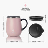 1 x RAW Customer Returns Ideus Coffee Mug 470 ml 16 oz , Double Wall Vacuum Insulated Stainless Steel Coffee and Tea Cup with Non-Slip Handle and Sliding Module Lid and Large Volume Light Pink  - RRP €24.99