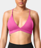 1 x RAW Customer Returns ZAAYO Sports Bra Women V Neck Sports Bra Crossback Without Wire Gym Bra Spaghetti Padded Bustier for Summer Yoga Fitness Pink X-Small - RRP €22.68