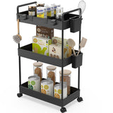 1 x RAW Customer Returns Ronlap rolling kitchen trolley with 3 levels, serving trolley with hanging cup, separator, hook, shelf on wheels for kitchen, bedroom, office, black - RRP €27.99