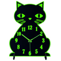 1 x RAW Customer Returns Plumeet Kids Wall Clock with Light Up Cat for Bedroom, Desk Clock for Children s Room, Silent Wooden Clock, Battery Operated - RRP €19.99